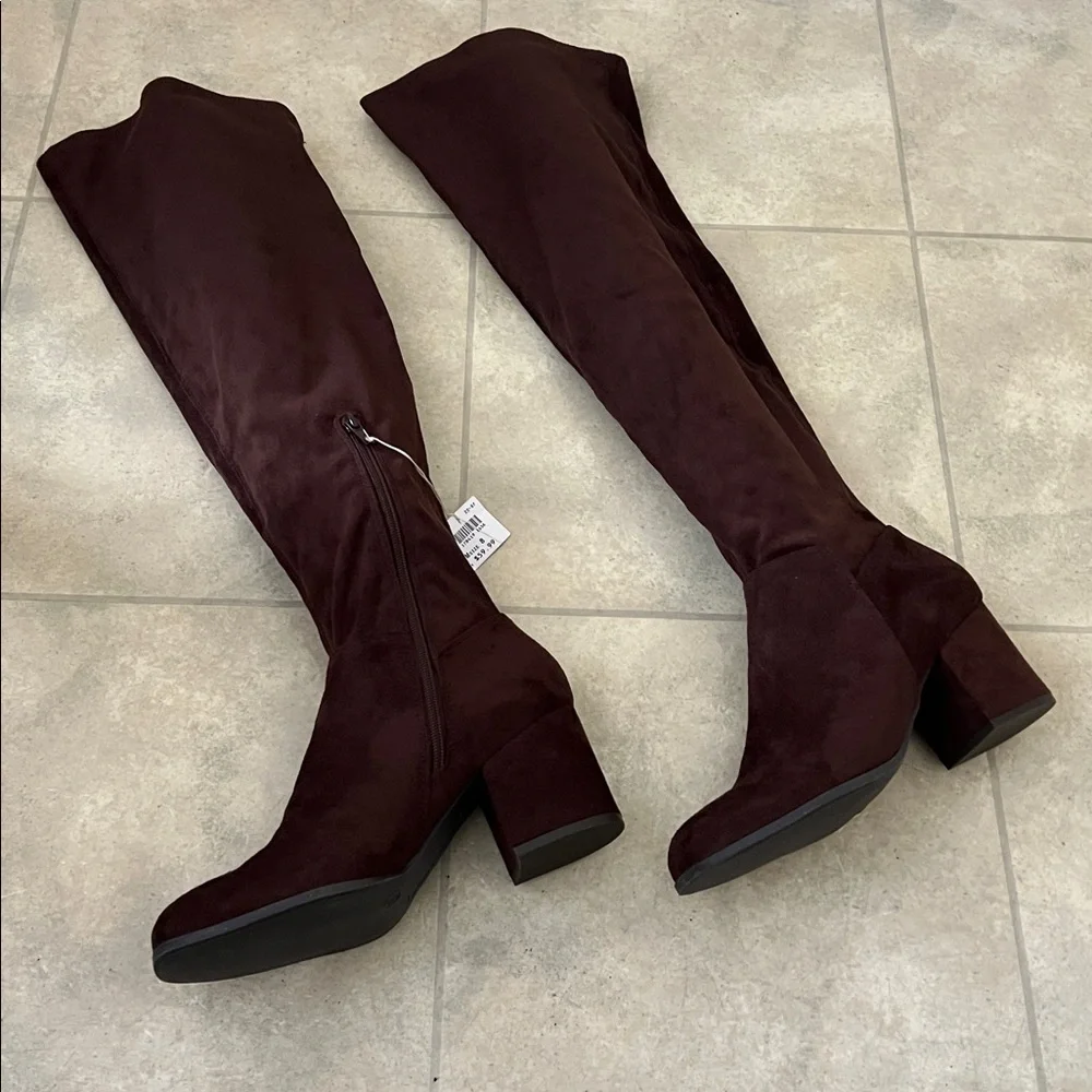 Chocolate Brown Microsuede Christian Siriano Over-the-Knee Boots NWT Size 8